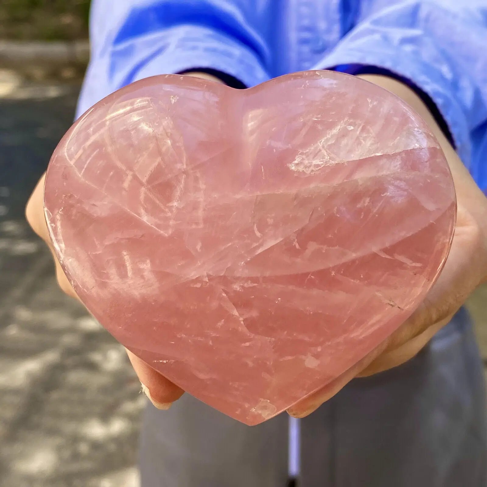 Natural Pink Rose Quartz Crystal Carved Heart Shaped Healing
