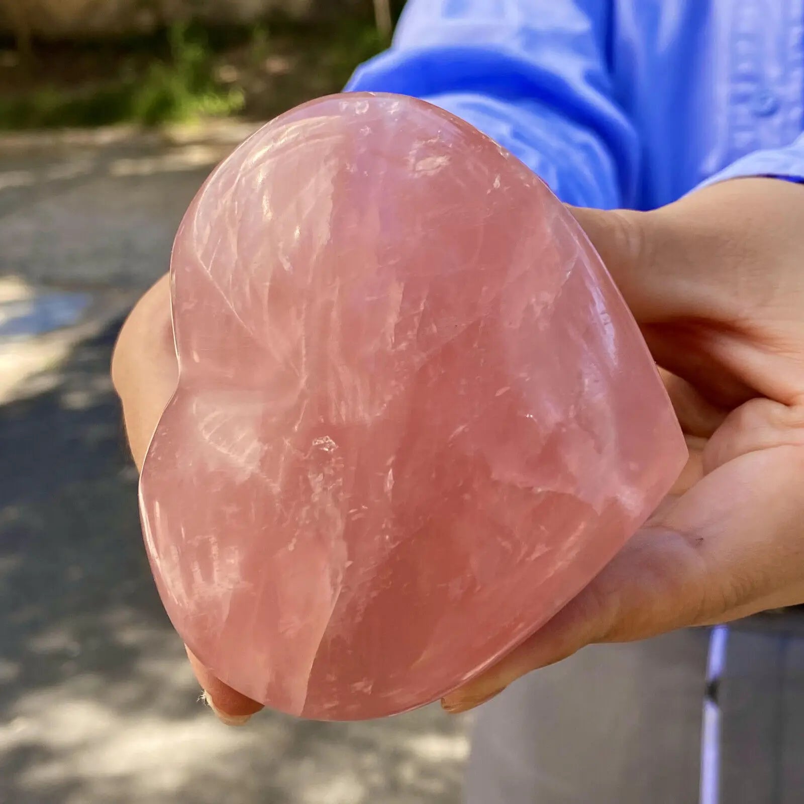 Natural Pink Rose Quartz Crystal Carved Heart Shaped Healing