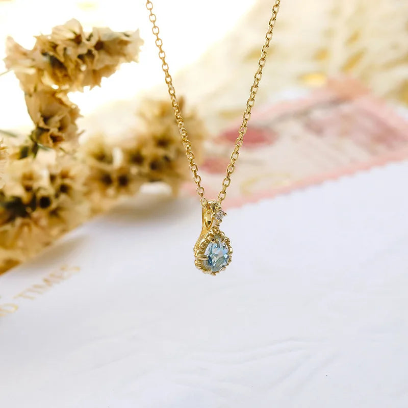 Natural Aquamarine Healing Necklace – 14K Gold-Plated 925 Sterling Silver, Manifestation & Spiritual Calm