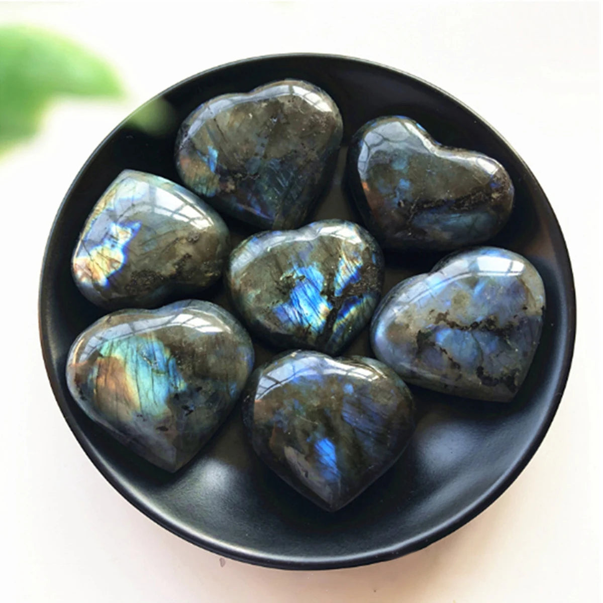 2pcs Flashy Labradorite Heart Set – Polished Crystal for Healing, Protection & Intuition (Flatback Stones)