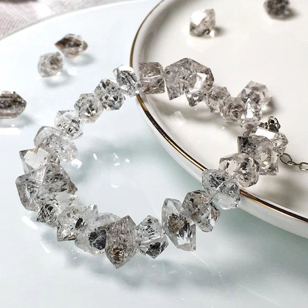 Natural Herkimer Diamond Quartz Bracelet – Reiki Healing Crystal Jewelry