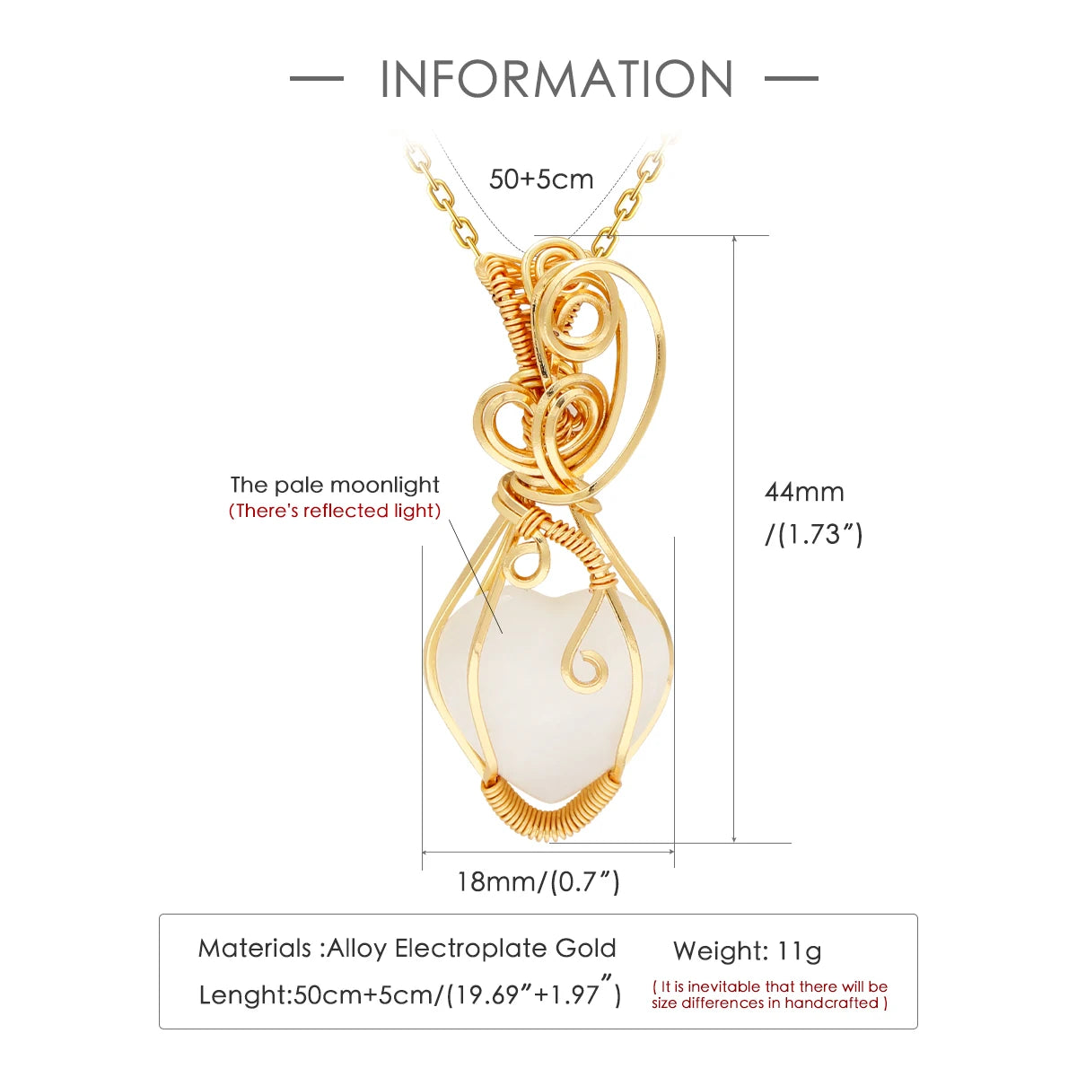 Wire Wrapped Moonstone Pendant Necklace – Handmade Copper Jewelry for Intuition & Balance