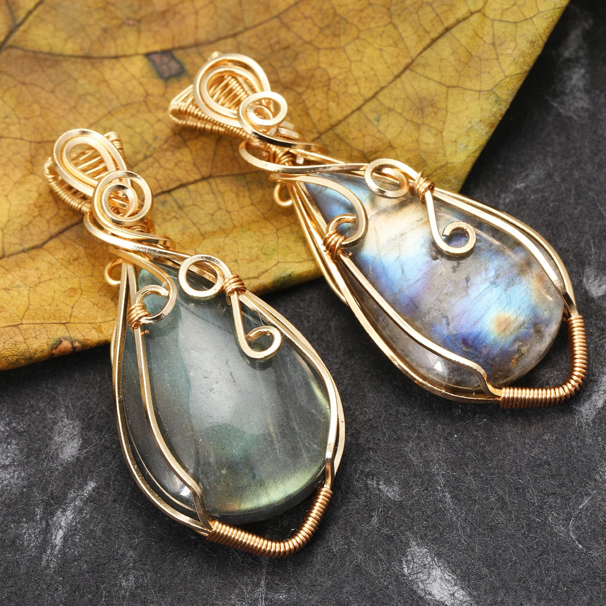 Labradorite Teardrop Wire Wrapped Pendant Necklace – Inner Vision, Transformation & Spiritual Protection