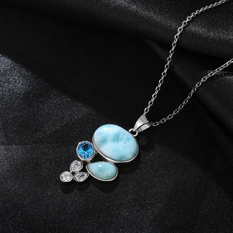 Celestial Cascade Larimar Pendant – 925 Sterling Silver with Platinum Plating for Peace & Manifestation