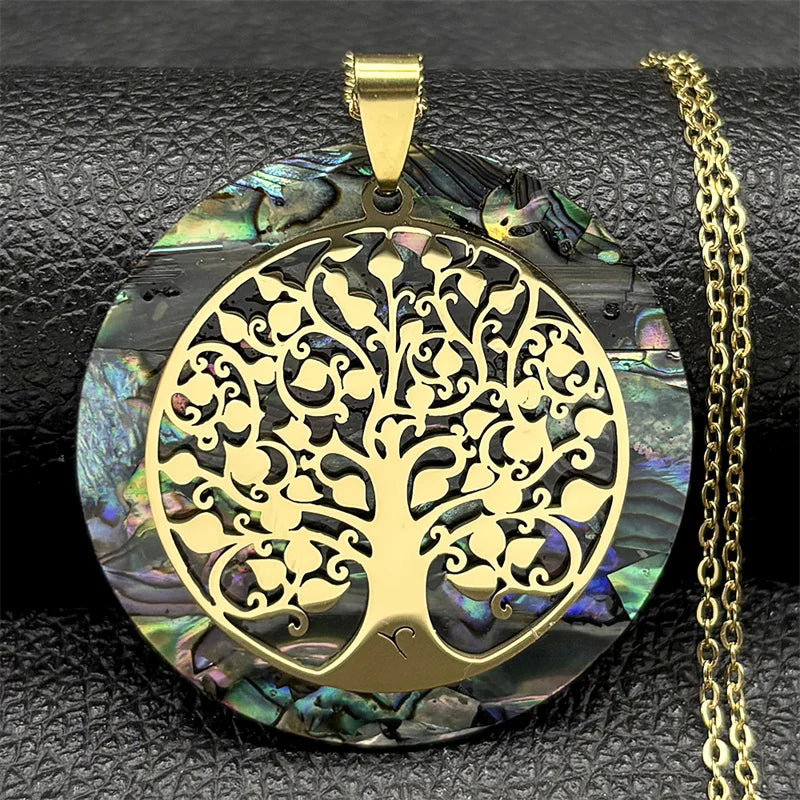 Eternal Tree of Life Abalone Shell Necklace – Manifestation Jewelry for Protection, Energy & Connection