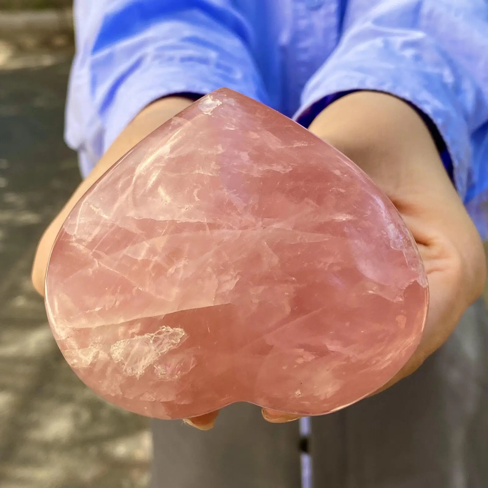 Natural Pink Rose Quartz Crystal Carved Heart Shaped Healing