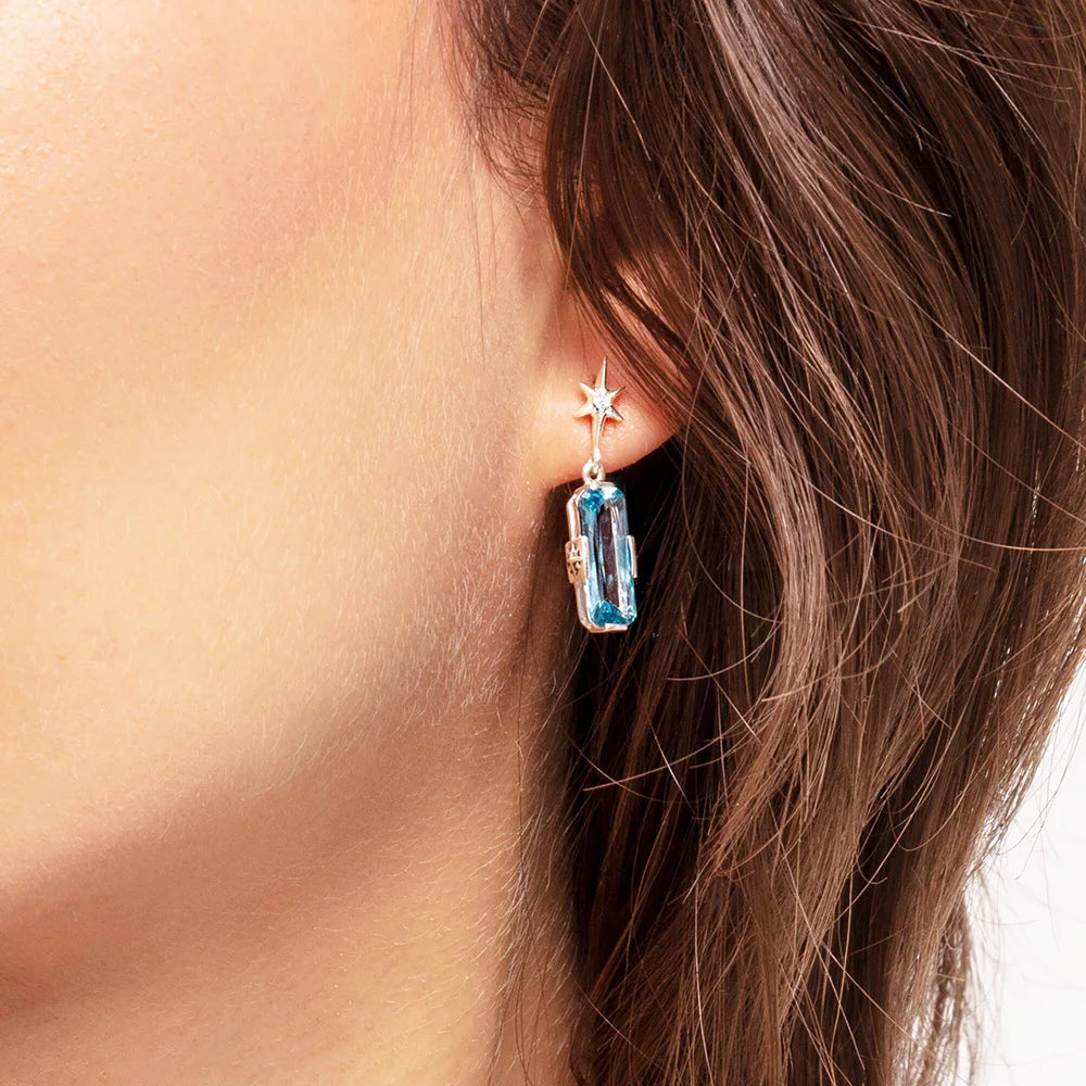 Lucky Blue Star Earrings – 925 Sterling Silver with Sky-Blue Zircon
