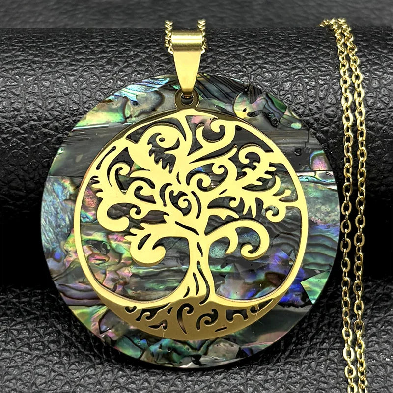 Eternal Tree of Life Abalone Shell Necklace – Manifestation Jewelry for Protection, Energy & Connection