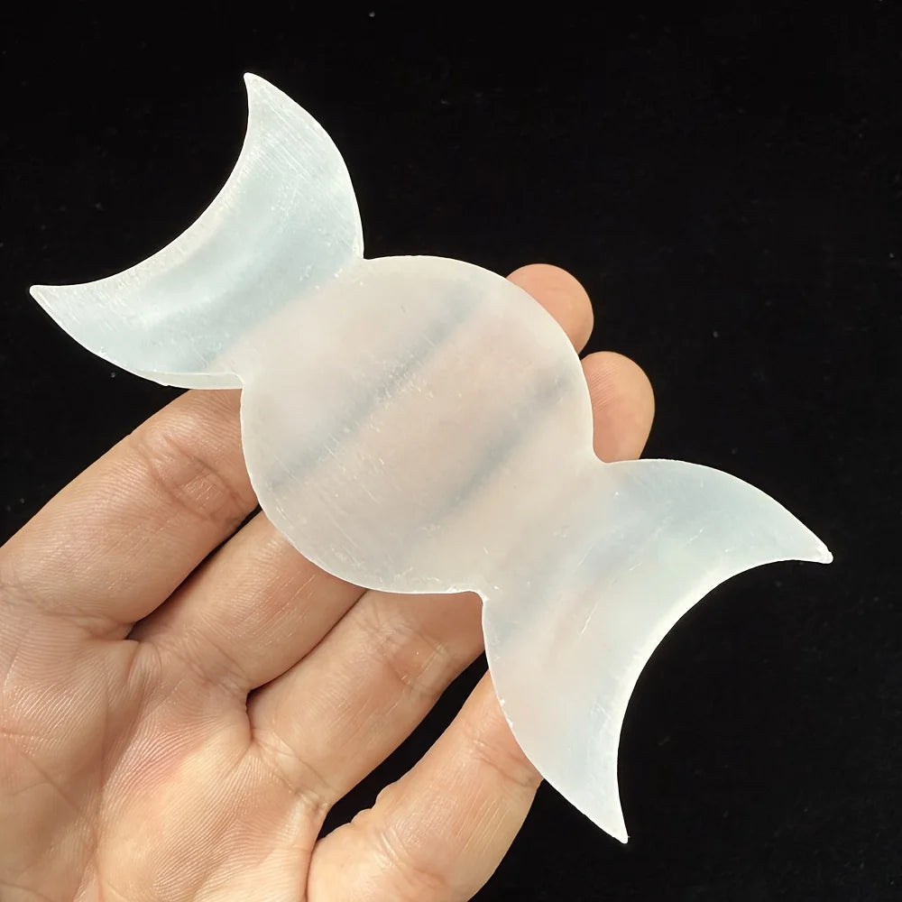 🌙 Selenite Moon Goddess Triple Moon Bowl – Crystal Altar Dish for Witchcraft, Divination & Home Décor