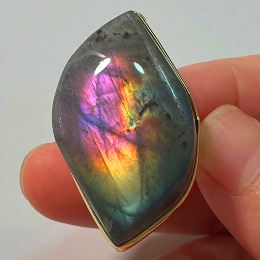 Natural Labradorite Adjustable Ring – Multicolour Healing Stone for Intuition & Protection