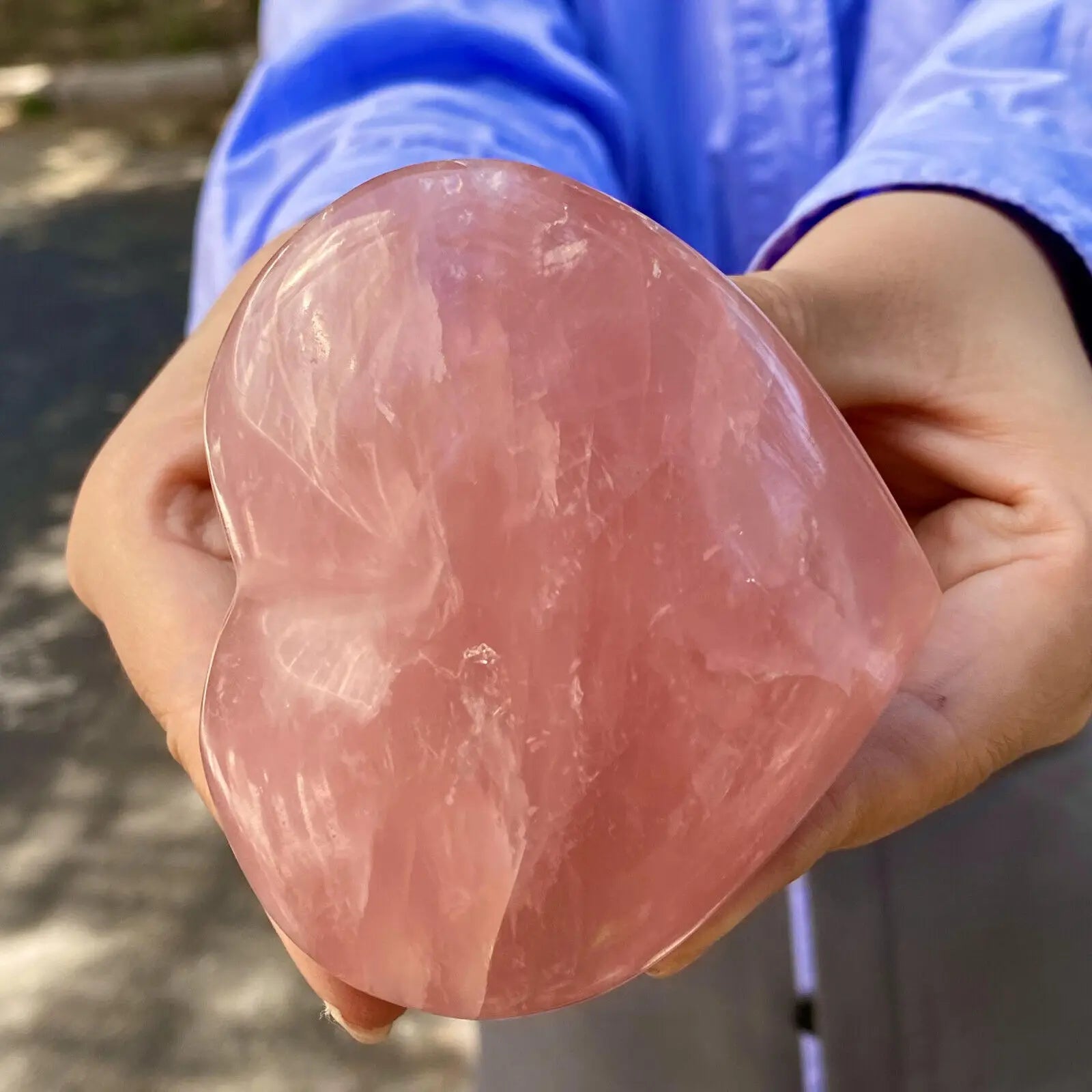 Natural Pink Rose Quartz Crystal Carved Heart Shaped Healing