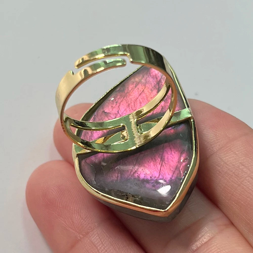 Natural Labradorite Adjustable Ring – Multicolour Healing Stone for Intuition & Protection