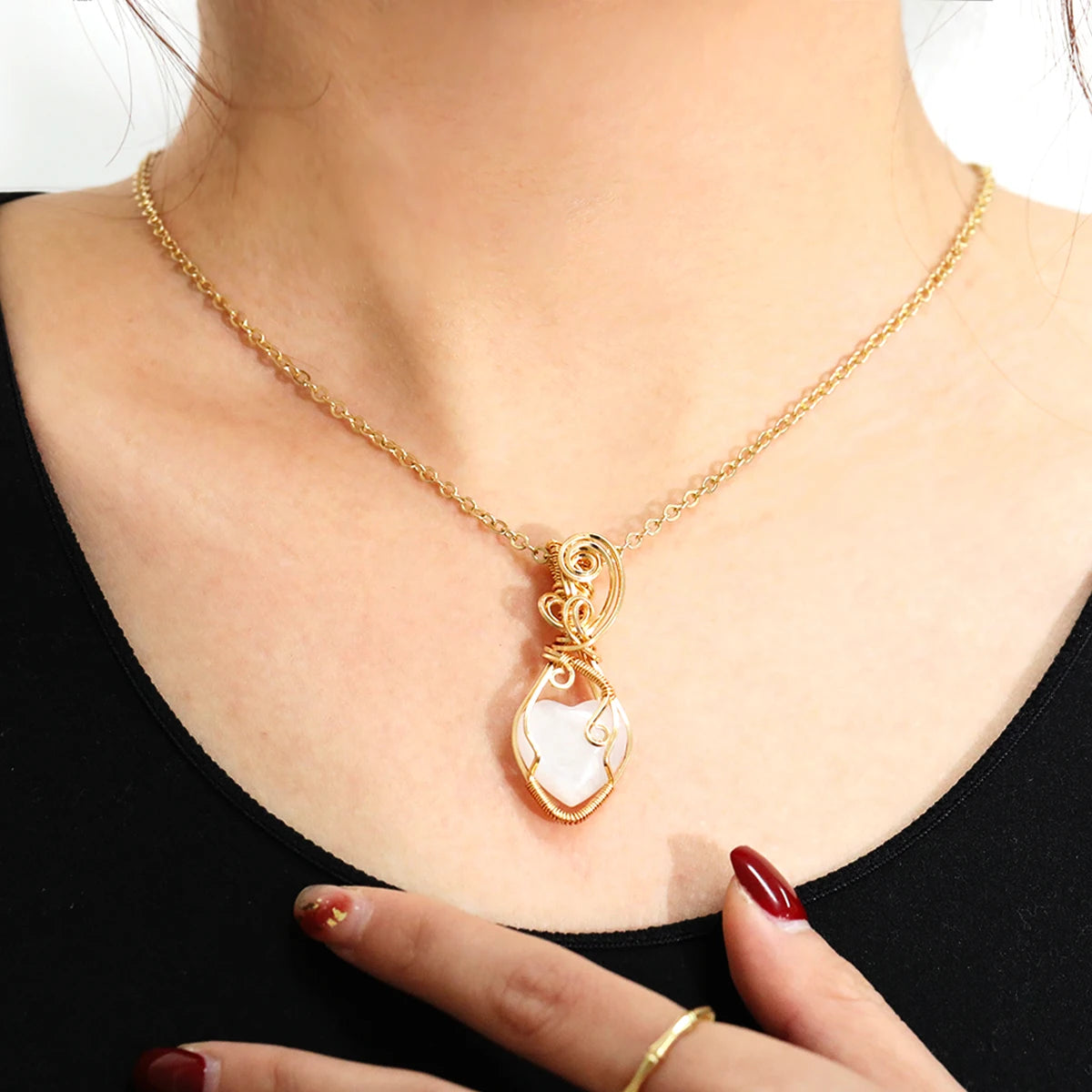 Wire Wrapped Moonstone Pendant Necklace – Handmade Copper Jewelry for Intuition & Balance