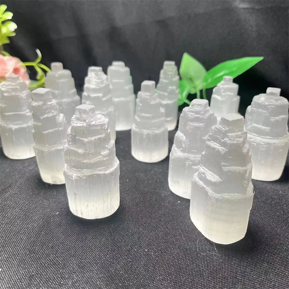Natural Selenite Crystal Tower – Spiritual Healing, Cleansing & Recharge Decoration (55–65mm)