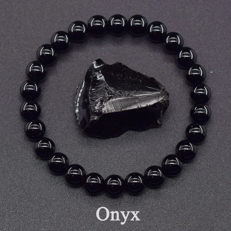 Black Onyx Protection Bracelet – 6mm Natural Stone Beads for Strength, Grounding & Manifestation