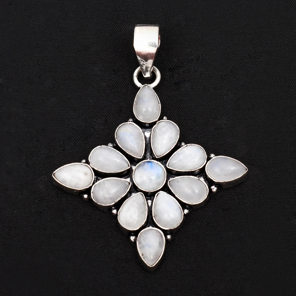 Blue Fire Moonstone Star Pendant – 60 mm Sterling Silver Amulet for Intuition, New Beginnings & Manifestation