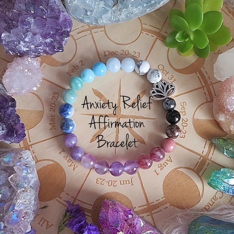 Anxiety Relief Affirmation Beaded Stretch Bracelet – Healing Jewelry for Peace, Tranquility & Self-Love