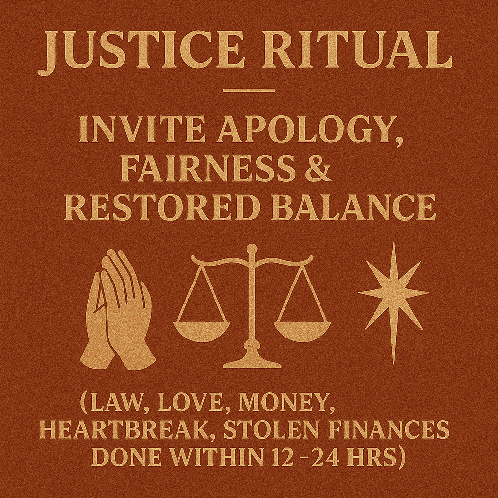 Justice Ritual — Invite Apology, Fairness & Restored Balance (Law, Love, Money, Heartbreak, Stolen Finances | Done within 12–24 hrs)