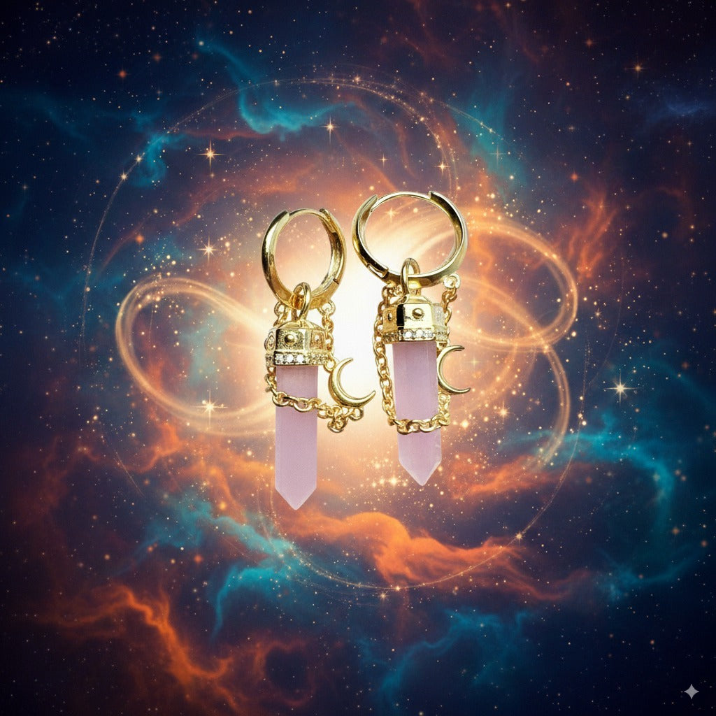 Rose Quartz Crystal Hoop Earrings – 925 Sterling Silver with 18k Gold Plating
