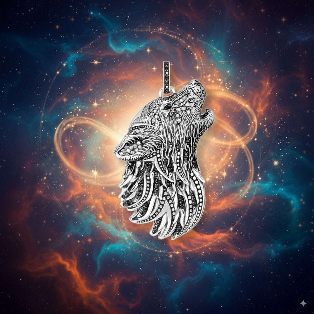 Howling Wolf Pendant – 925 Sterling Silver with Zircon Accents (Unisex)