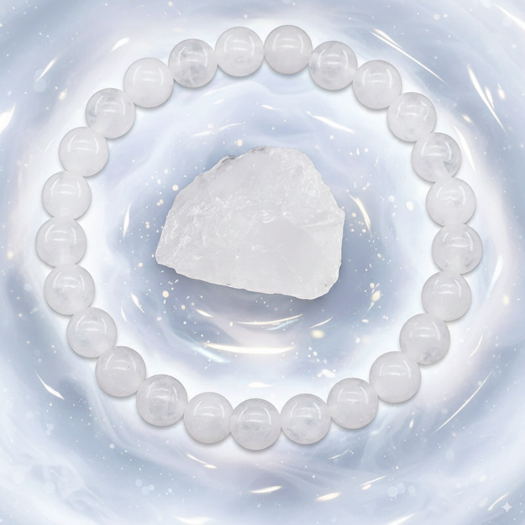 White Jade Crystal Bracelet – Serenity, Protection & Good Fortune