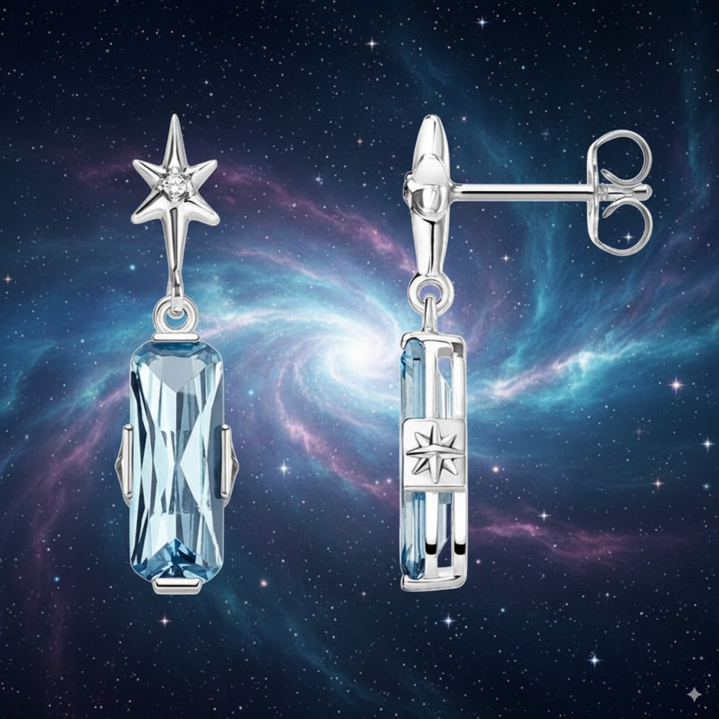 Lucky Blue Star Earrings – 925 Sterling Silver with Sky-Blue Zircon