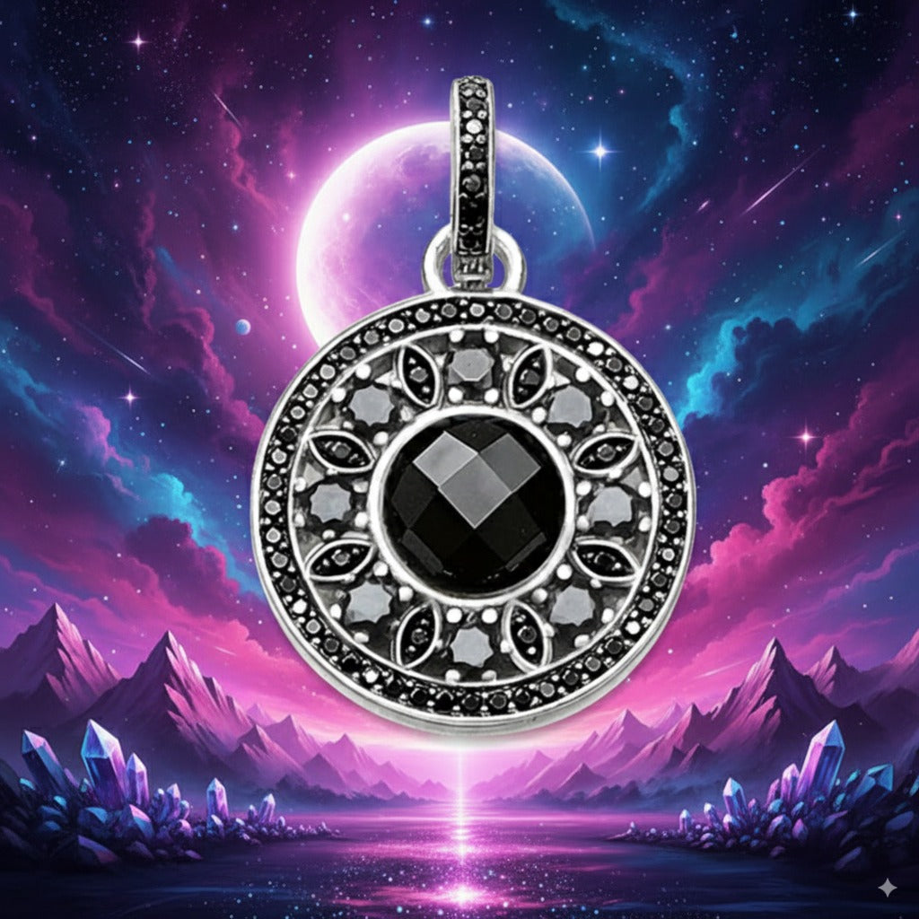 Black Zircon Protection Amulet – 925 Sterling Silver Pendant for Strength, Grounding & Manifestation