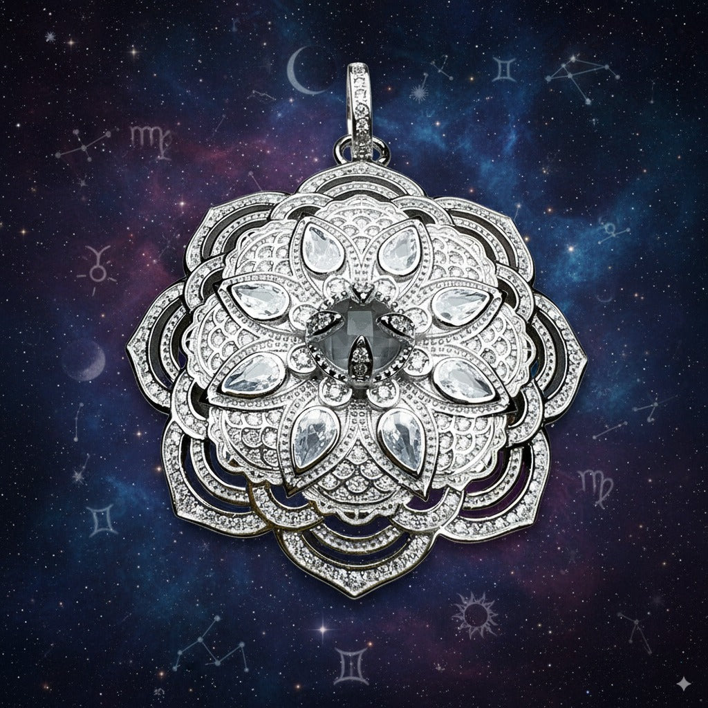 Lotus Flower Pendant – 925 Sterling Silver with White Zircon Accents