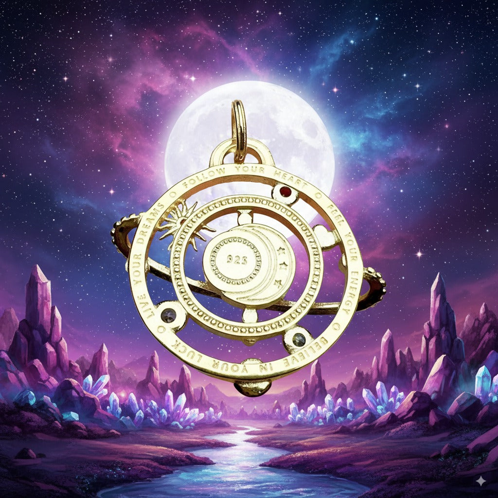 Cosmic Planetary Manifestation Pendant – 925 Sterling Silver Talisman with Celestial Symbols, Zircon & Enamel Accents