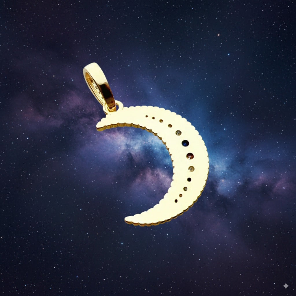 Royal Moon Crescent Talisman – 925 Sterling Silver & Multicolor Zircon Amulet for Intuition, Feminine Energy & Manifestation