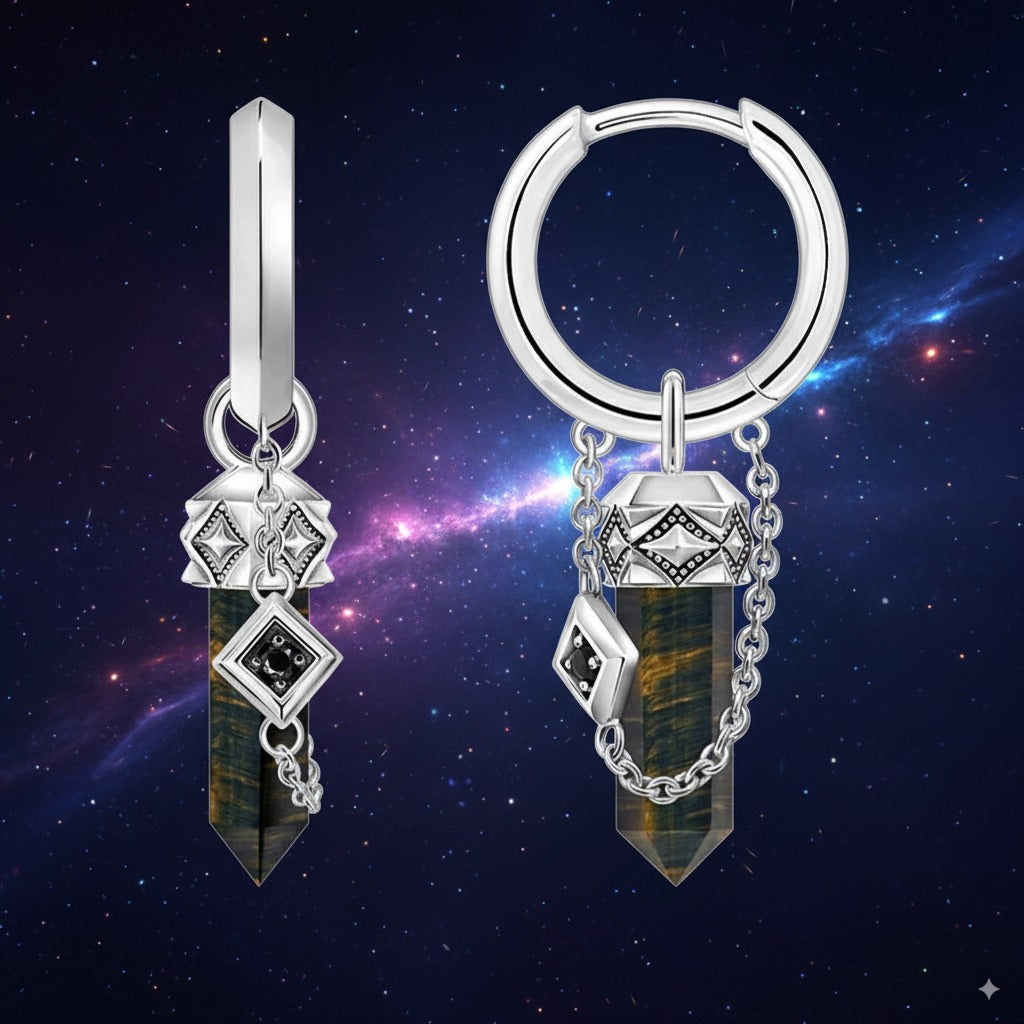 Tiger’s Eye Crystal Hoop Earrings – 925 Sterling Silver Unisex Jewelry