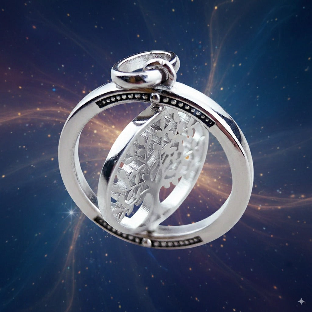 Spinning Moon & Star Manifestation Pendant – 925 Sterling Silver Cosmic Talisman with Zircon for Luck, Joy & Harmony