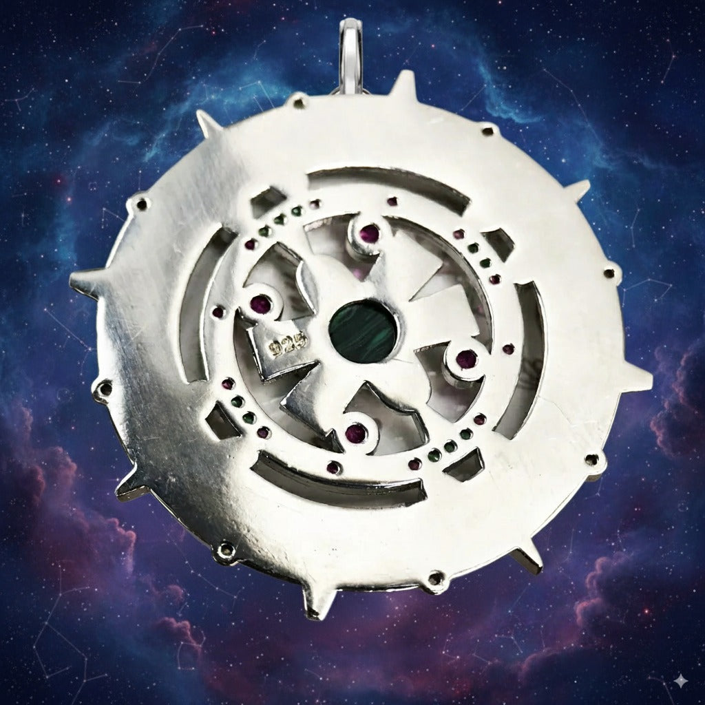Mystical Aztec Manifestation Amulet – 925 Sterling Silver Talisman with Multicolor Zircon for Wisdom, Balance & Protection