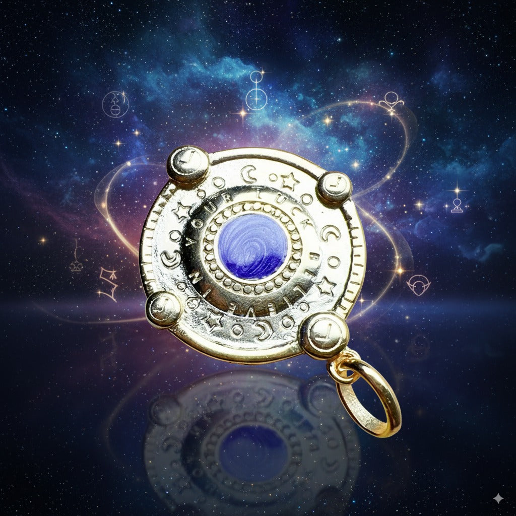 Cosmic Talisman Pendant – 18K Gold-Plated 925 Sterling Silver with Violet Enamel & Zircon for Luck, Protection & Manifestation