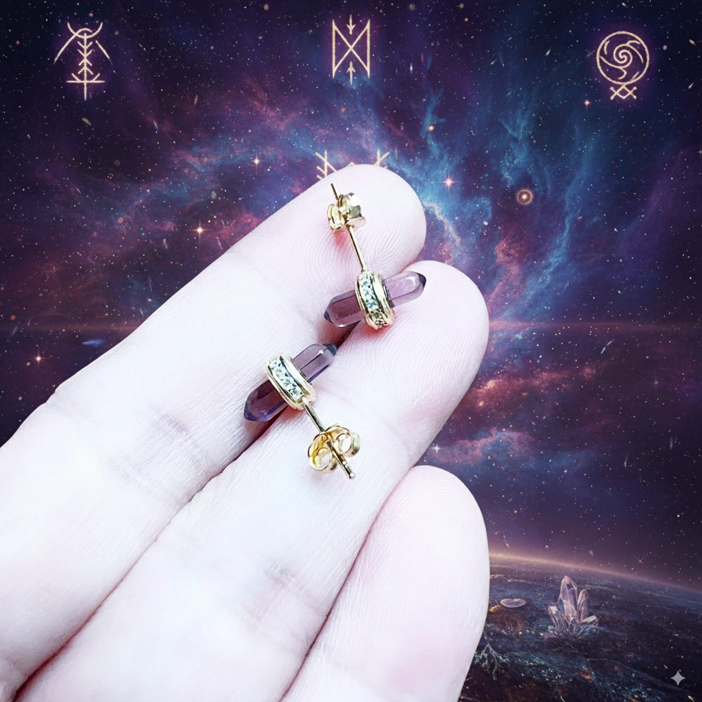 Amethyst Aura Intention Stud Earrings — 18K Gold-Plated 925 Sterling Silver | Calm • Clarity • Transformation