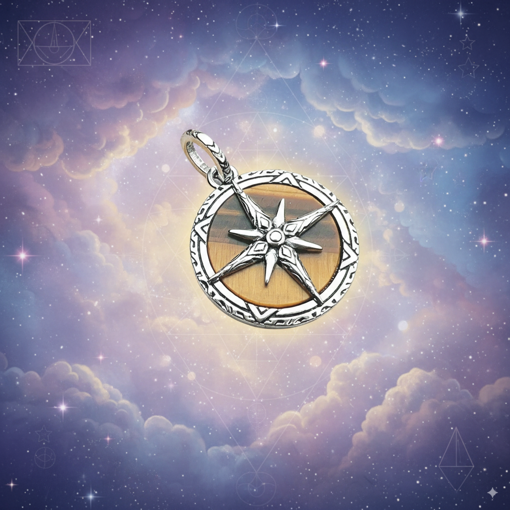Tiger’s Eye Compass Pendant – 925 Sterling Silver Talisman for Guidance, Protection & Life’s Journey