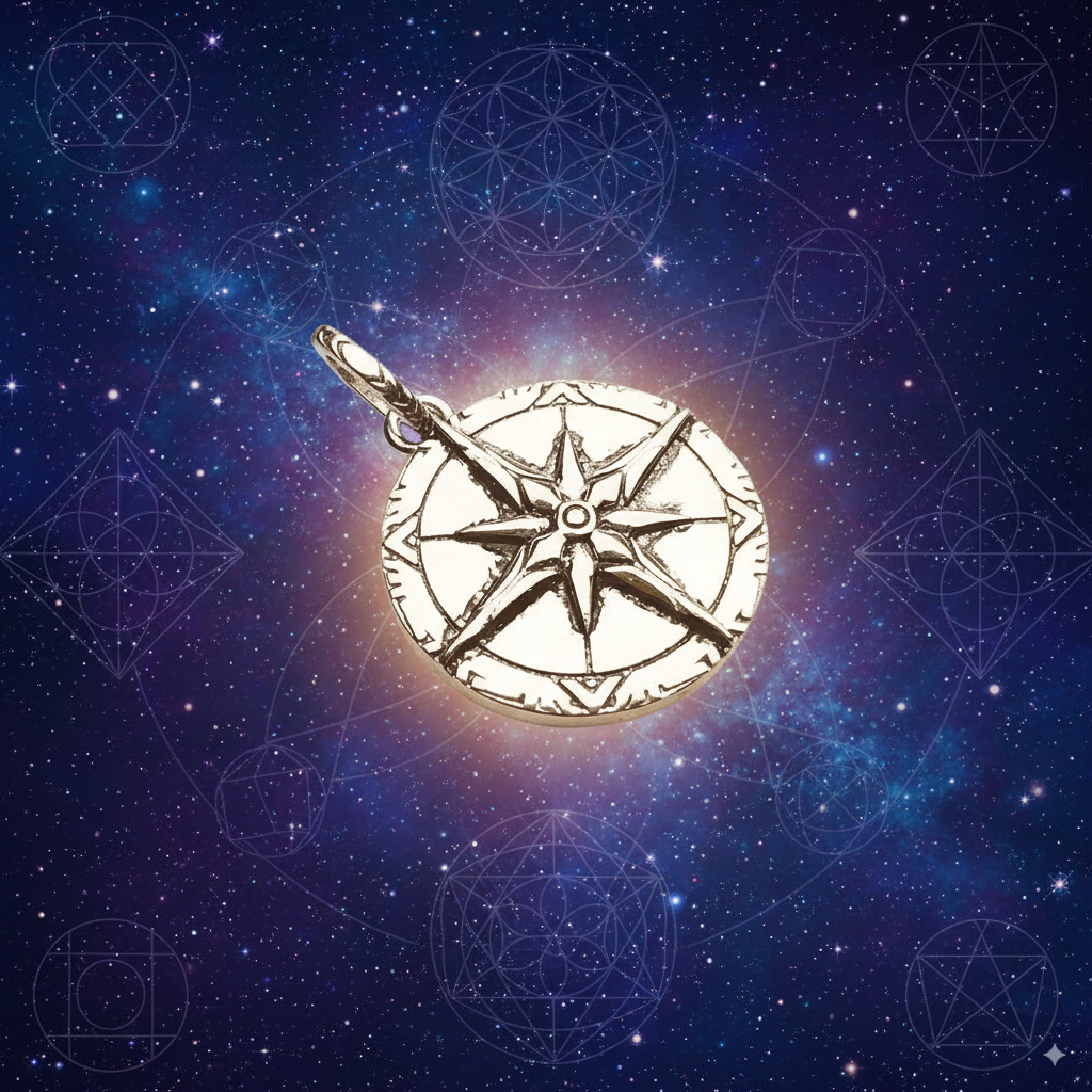 Tiger’s Eye Compass Pendant – 925 Sterling Silver Talisman for Guidance, Protection & Life’s Journey