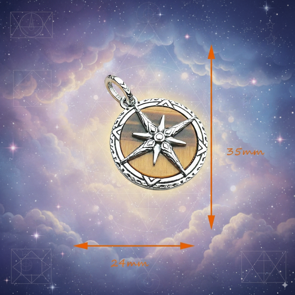 Tiger’s Eye Compass Pendant – 925 Sterling Silver Talisman for Guidance, Protection & Life’s Journey