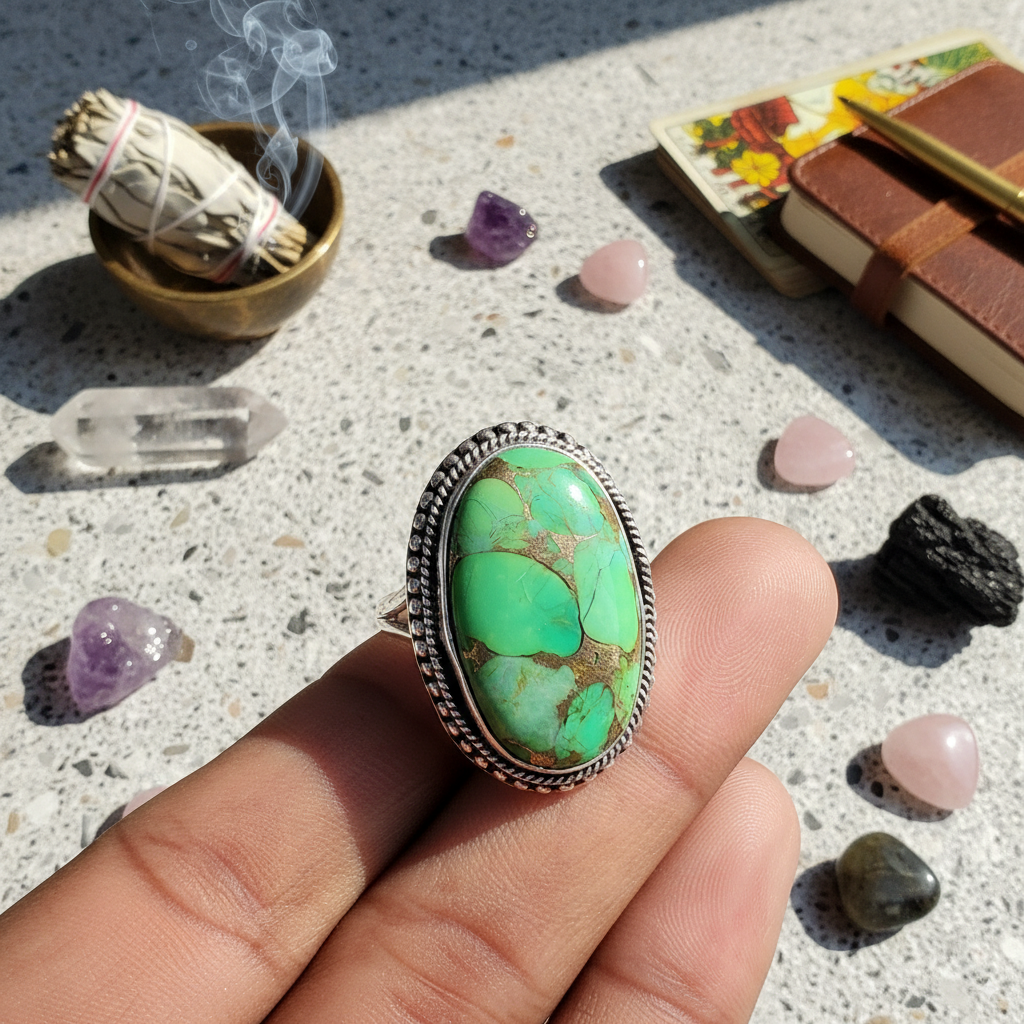 Manifest Your Desires Turquoise Sterling Silver 925 Ring – Sizes 4–20