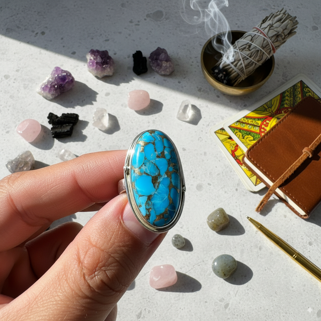 Manifest Your Dreams Turquoise Sterling Silver 925 Ring – Sizes 4–20