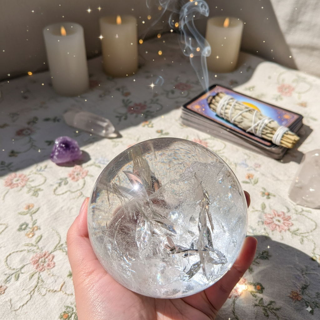 Clear Quartz Sphere – Large Manifestation Crystal for Abundance & Clarity