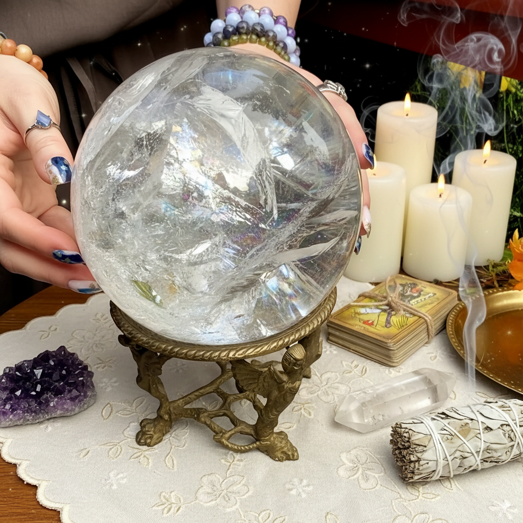 Clear Quartz Sphere – Large Manifestation Crystal for Abundance & Clarity