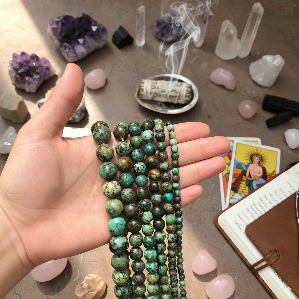 Natural African Turquoise Round Loose Beads – 15" Strand for DIY Jewelry Making