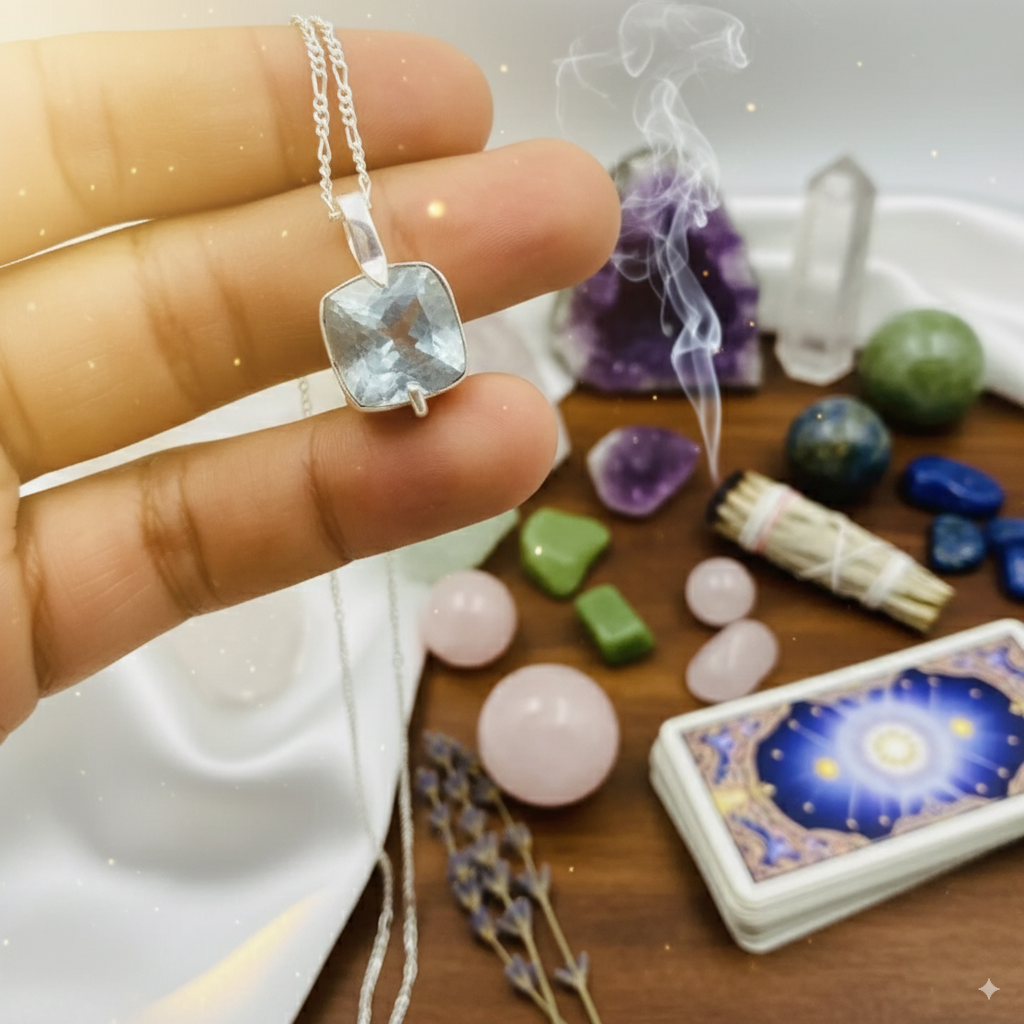 Aquamarine Sterling Silver Pendant – Calming Manifestation Crystal with Pisces Vibes