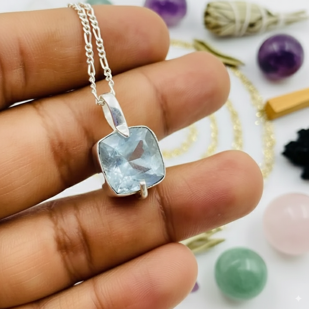 Aquamarine Sterling Silver Pendant – Calming Manifestation Crystal with Pisces Vibes