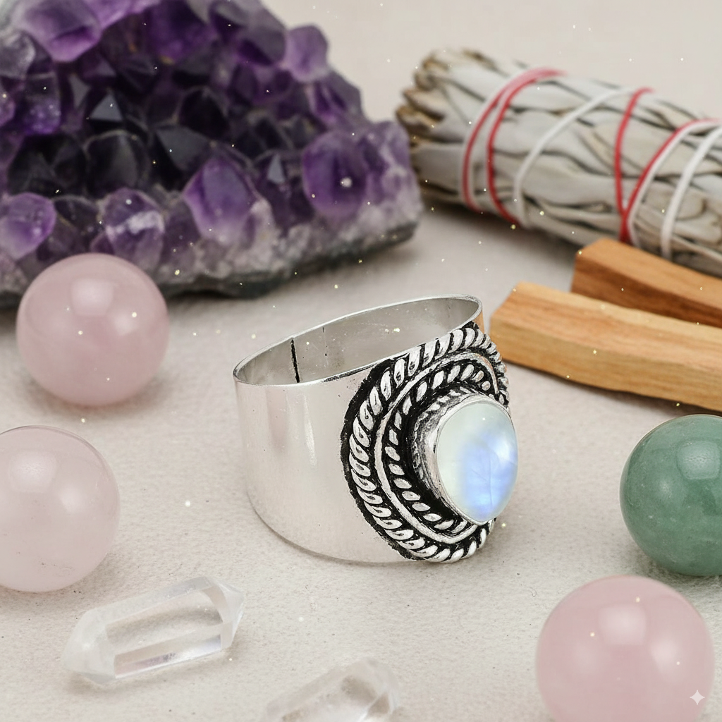 Moonlight Manifestation Moonstone Sterling Silver 925 Ring – Sizes 4–20