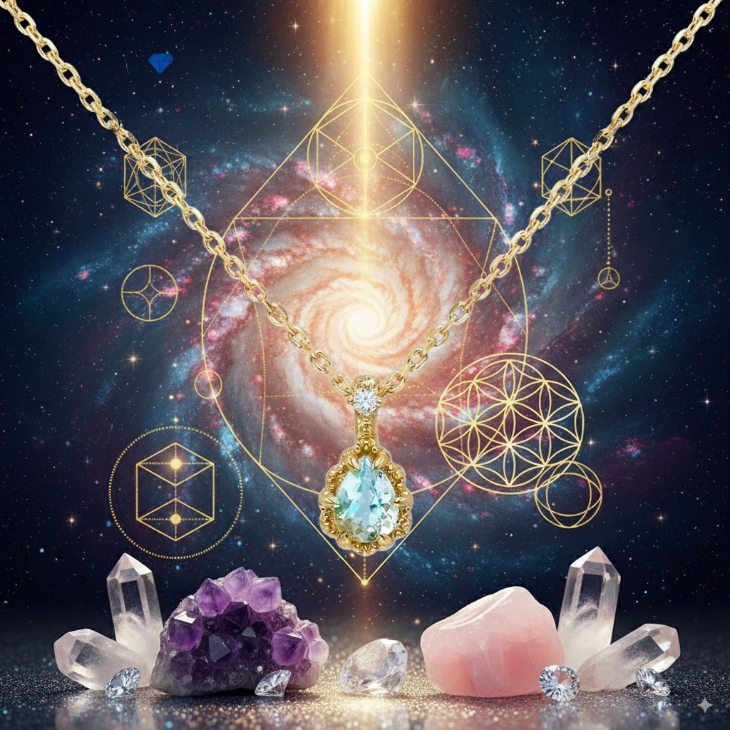 Natural Aquamarine Healing Necklace – 14K Gold-Plated 925 Sterling Silver, Manifestation &amp; Spiritual Calm