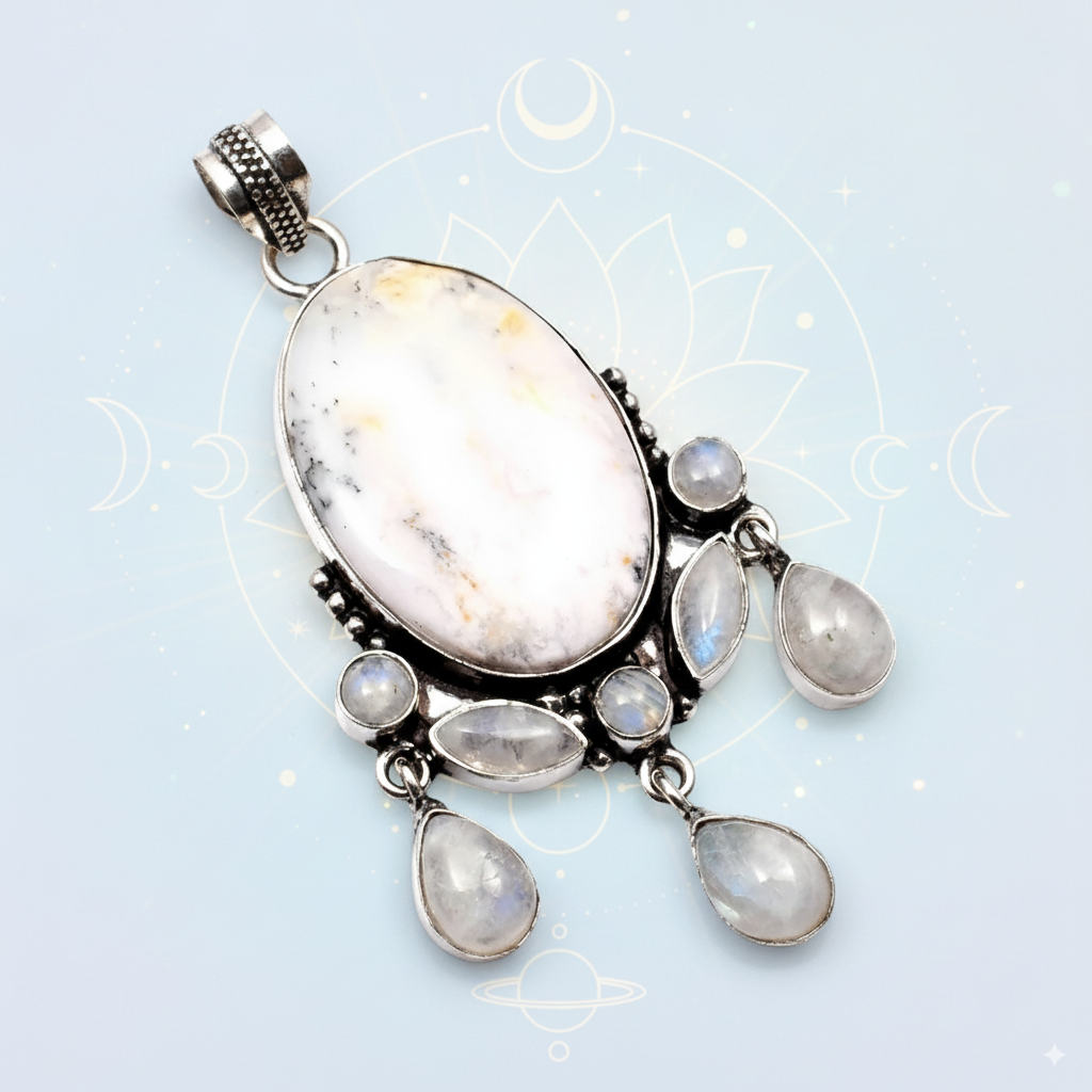 Dendrite Opal & Rainbow Moonstone Pendant