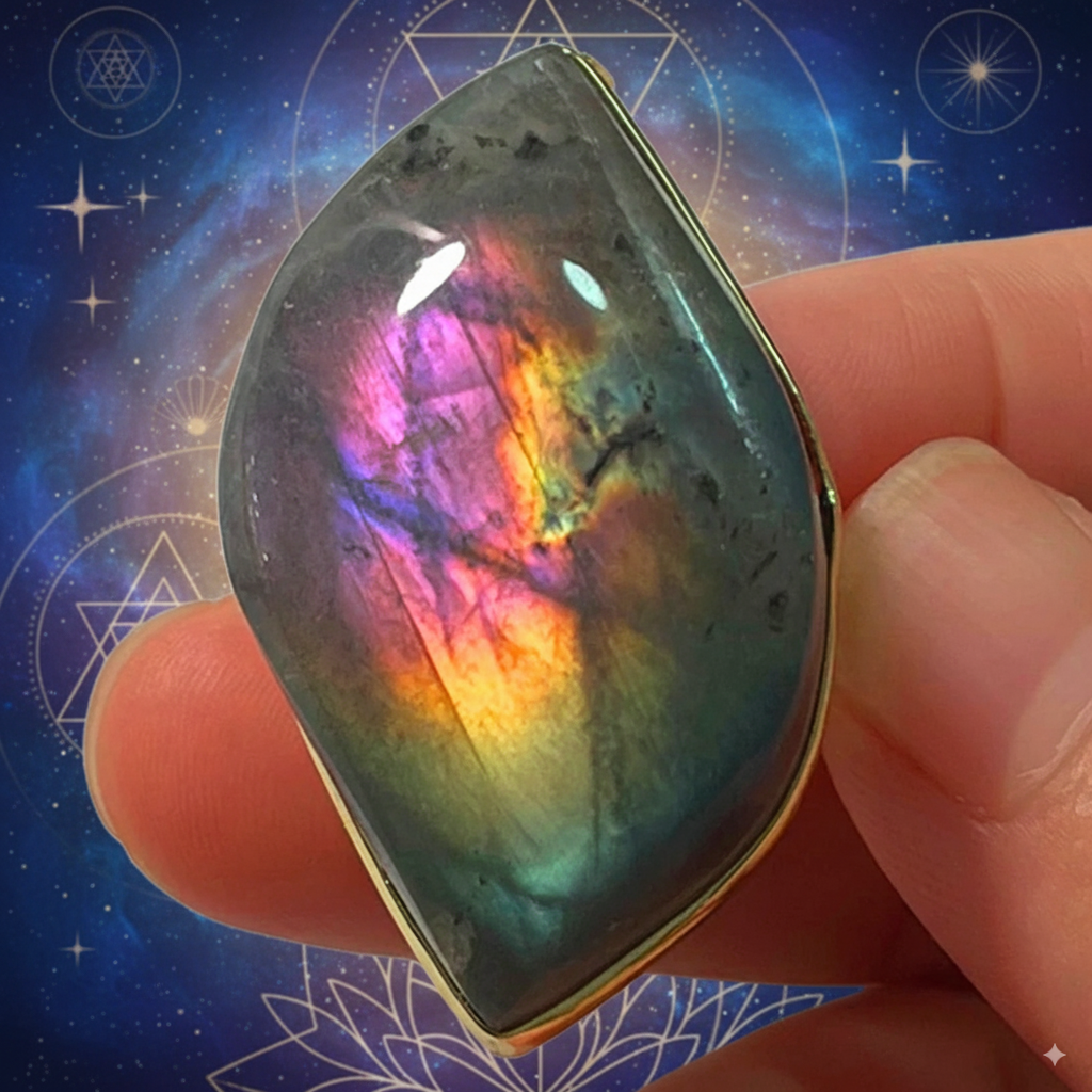 Natural Labradorite Adjustable Ring – Multicolour Healing Stone for Intuition & Protection