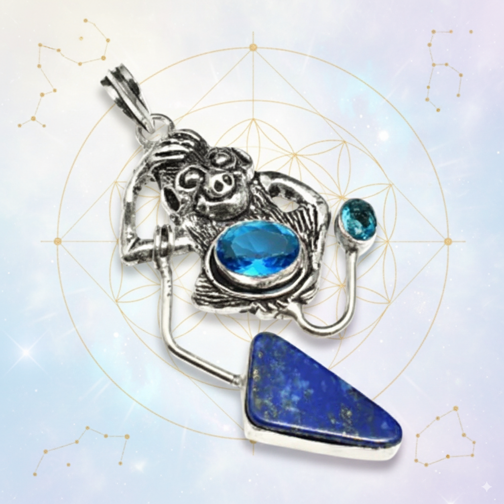 Cosmic Connection Amulet: Manifest Your Dreams with Lapis Lazuli & Blue Topaz